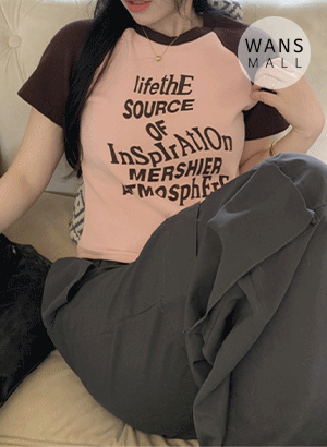 델코 소매 배색 레터링 반팔 티셔츠